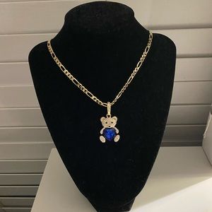 Gold Plated Bear Pendant With 20” Figaro Necklace